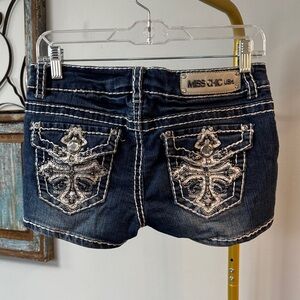 Miss Chic Up Embellished Dark Wash Denim Shorts - Silver Accents EUC M
